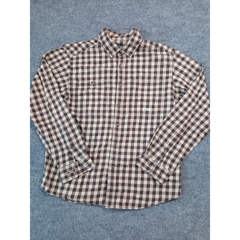 Guide Series Women's Plaid Button Up Shirt Size Large Brown Check Long Sleeve